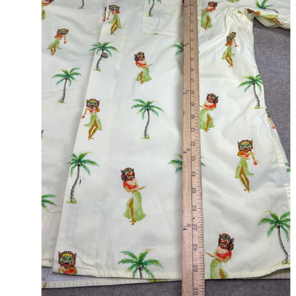 Roark Mens XL Cream Tropical Hula Mask Palm Tree Cotton Button Down Aloha Shirt - Picture 8 of 9